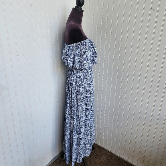 Yidarton Women Blue White Strapless Floral Off The Shoulder Maxi Dress Size L - Picture 6 of 13